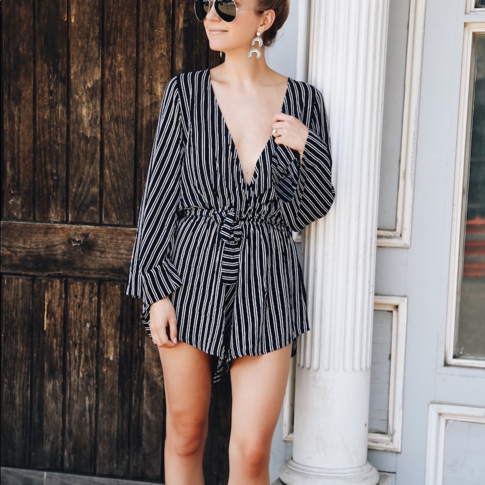 Faithfull the brand navy stripe romper - size 2